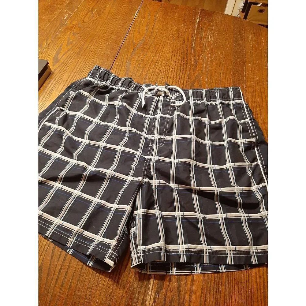 XL 40/42 Faded Glory Blue Grey White Swimming Trunks Shorts Swimsuit